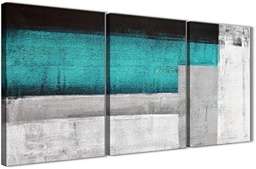 3 Panel Teal Turquoise Grey Painting Hallway Canvas Pictures Decor - Abstract 3429 - 126cm Set of Prints Wallfillers
