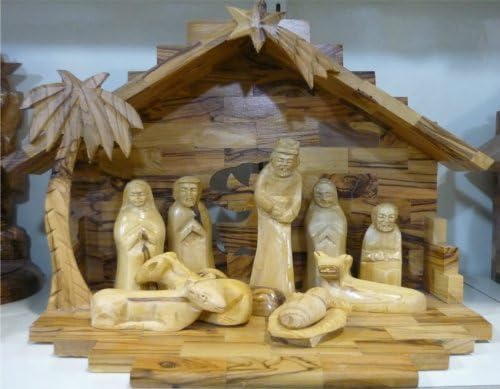 Unique Large Olive Wood Nativity Set 9.4" Hand Carved At Bethlehem Holy Land
