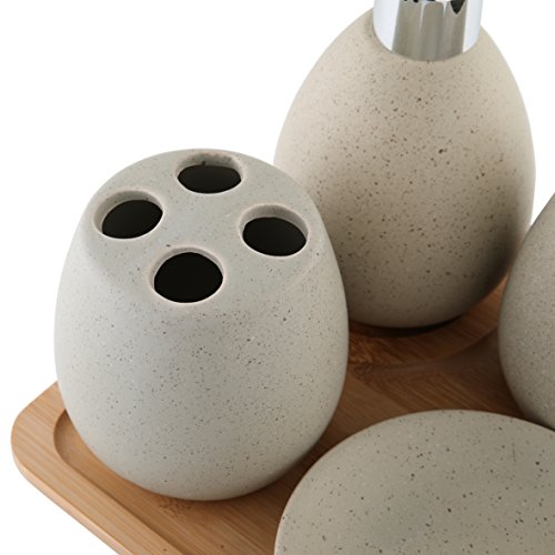 axentia 126822 Bad-Set Avignon, Badausstattung, WC-Zubehör aus hochwertiger Keramik und Bambus, braun, 23 x 30 x 11 cm - 4