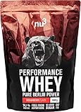 nu3 Whey Protéines Performance - 1kg Fraise - Shake pour prise de masse musculaire rapide à préparer - Excellente solution et délicieux goût fraise - Riche en protéines naturelles