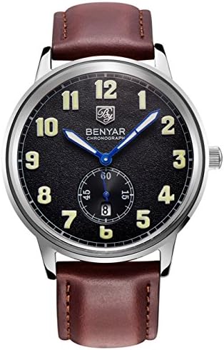 BENYAR Mens Brand Watch Date Display Genuine Leather Strap Fashion Sport Style Analogue Dial Waterproof (Brown)