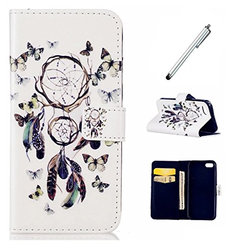 MUTOUREN Schutzhülle Case für iPhone 7 Plus (5.5 Zoll) Prägung Blumen Geprägte indische Mandala Muster Buch-Stil Bookstyle Handyhülle Schutzhülle Taschen Anti-scratch Bumper et Shock Absorption Magnetverschluss Magnet Etui + Metall Touch-Pen, Traumfänger und Schmetterling
