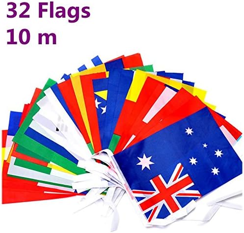 Joykey 10 M International String Flag Bunting 32 Country Flags Pennant Banner for Sport Games,Club,Culture Study,Party Decoration