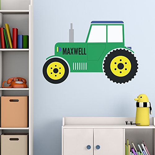 Personalised Green Tractor Wall Sticker Decal Mural Transfer - Perfect for Boys Girls Bedroom Nursery Playroom Bathroom