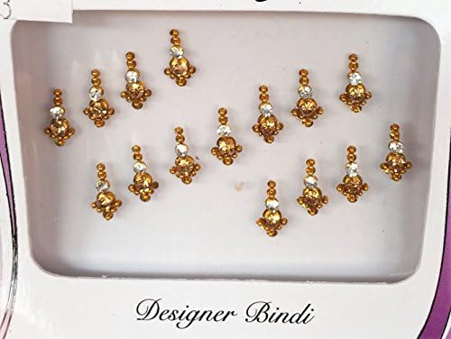 BDS703_Gol: Mehya's Designer Pack of Gold Bindi with Silver and Gold crystal, Gold Pearl Beads and Gold Threading Bindis, Chandla, Tattoo, Body Art, Decor, Card Marking, Bollywood Accessory, Tikka, face makeup