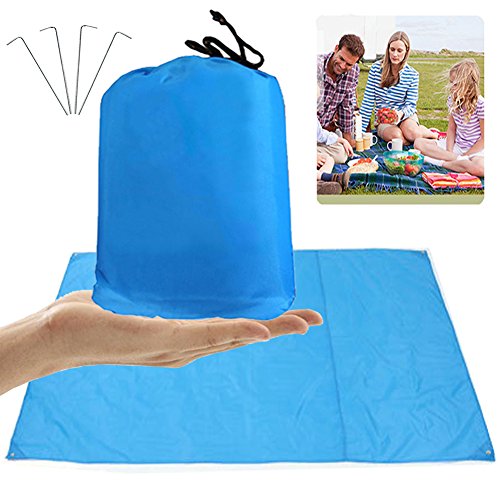 LIVEHITOP Picknick Matte Tuch Strand Decke Große XXL 210x200 cm, Wasserdichte Dünn Leicht Tragbar Mat mit Tasche 4 Stöpsel für Outdoor Park BBQ Sommer Camping, 83''x79'' (Blau)