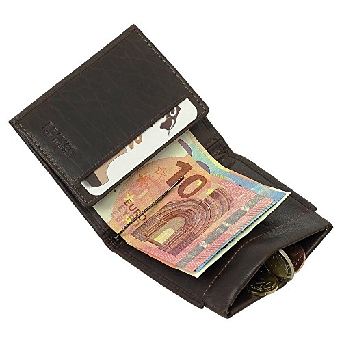 Portafoglio sportivo da uomo, in pelle, con clip per banconote, colore: nero/marrone (cognac), marrone, Breite ca. 9 cm / Höhe ca. 10 cm / Tiefe ca. 1 cm