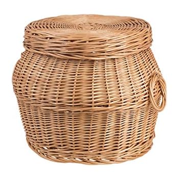 e-wicker24 Kleiner runder Wäschekorb, Wäschekorb aus Weide