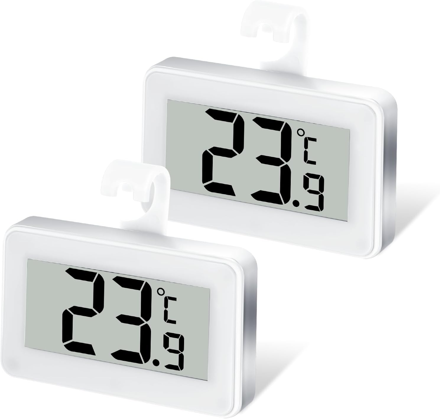 Kasanni 2 Pieces Fridge Thermometer, Freezer Thermometer with Large Screen, Fridge Thermometer with Hook and Magnetic Attachment, Max/Min Memory Function, Digital Thermometer
