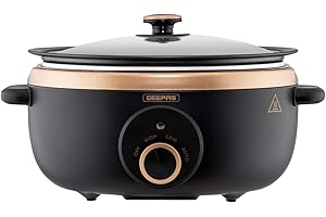 GEEPAS Slow Cooker 6.5L | 3 Heat Settings Auto Mode Removable Easy-Clean Non-stick Pot | Tempered Glass Lid & Cool Touch Handles Matte Finish | Energy Efficient Design 290W | 2 Year Warranty Black