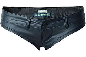 Faringoto Damen Low Rise Stretch PU Kunstleder Shorts Bikini Hot Pants