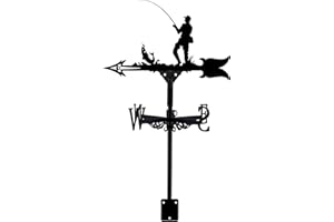 ANCNA-U Decorative Go Fishing Weathervane Metal Weather Vane European Style Direction Indicator Farm Scene Garden Art Deco with Metal Bracket Vane