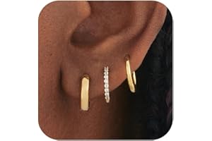 GEMAURA 3 Paar Ohrringe Gold Hypoallergen 14K Vergoldet Ohrstecker Gold Creolen Gold Klein Piercings Ohr Gold Stapelbar Gold Ohrringe Damen Set für mehrere ohrlöcher