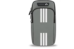 CRSUSUKJ Armband Armtasche,Sportarmband Mit Kopfhörer Tasche Sportarmband Handytasche Sport, Handyhülle Running Armband, Umhängetasche Gürteltasche Reisepass Brieftasche mit Kopfhörerloch (grau)