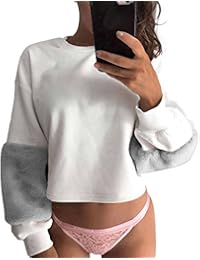 Beauty Top Mujeres Tops Sudaderas Pullover Patchwork Cashmere Hoodies Linterna Manga Blusa