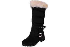 CUBINEST Schneestiefel Damen, Schwarz Bequemer Breiter Schaft Schlupfstiefel Schneestiefel Festival Elegant Winter Warm Winterstiefel Schneeschuhe Gefüttert Mit Absatz Winddicht Stiefeletten Wanderschuhe