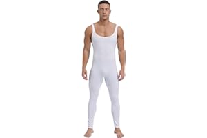 Runhomal Men's Full Body Tight Jumpsuit Unitard Square Neck Bodysuit Stretch Striped Rompers