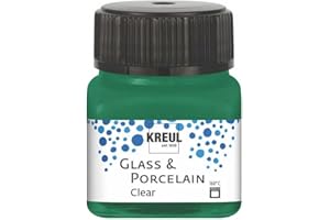 Kreul 16224 - Glass & Porcelain Clear Verde Scuro, in Barattolo da 20 ml, Vernice Trasparente a Base d'Acqua per Vetro e Porcellana, ad Asciugatura Rapida, cristallina