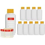 Octopus 10 x 100 ml Bottiglie in plastica, Bottiglie in plastica HDPE con Tappi a Vite in Giallo, Bottiglie vuote con coperch