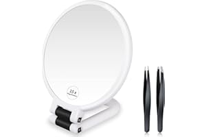 BBTO 15-krotne powiększające lusterko do makijażu lustro stołowe przenośne składane lusterko podróżne małe lusterko kosmetyczne dwustronne 1/15-krotne powiększenie, lusterko fryzjerskie, ręczne lusterko z