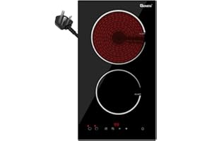 GIONIEN 30cm Ceramic Hob 2 Zone, 2 Rings Electric Cooker, Domino Portable Double Electric Hobs Built in a Worktop with 13Amp Plug, 2900W, GTM230TP