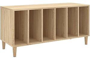 vidaXL Sonoma Oak Engineered Wood Record Cabinet - Vinyl Album Storage, Record Player Stand, Sideboard, Multi-functional Organizer for Living Room/Office