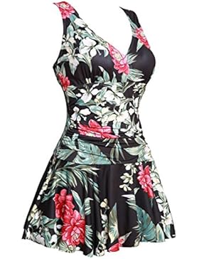 Summer Mae Damen Badekleid Plus Size Geblümt Figurformender Einteiler Badeanzug Swimsuit