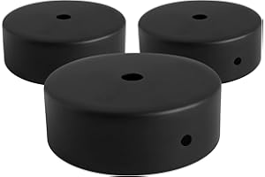 AMARCORDS - 3 Rosoni Lampadario in metallo, coprifili per lampada completo di accessori fermacavo viti e staffa da soffitto. Diametro 77mm altezza 26mm colore NERO