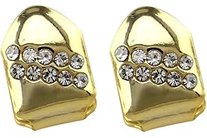 Sadiyamo 2PC with Diamond Round Single Grillz Cap for Your Teeth Grillz Men Women Hip Hop Jewelry Gift