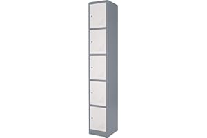The Workplace Depot 5 Door Heavy Duty Steel Locker – Grey and White, 1800 x 300 x 300mm – Secure Metal Storage for Offices, Warehouses, and Staff Rooms (5 Door, Grey)