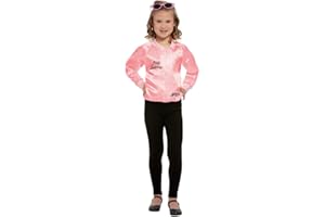 Smiffys Grease Pink Ladies Jacket for Kids, Pink Jacket with Embroidered Logo, Officially Licensed, Perfect for Matching Outfits, Fancy Dress, and Playful Music-Themed Events, Girls age 1-12+ costume