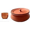 Shriyam Crafts Clay Curd Pot Dahi Handi/Dal Handi/Mitti Handi With Clay Vegetables Bawl (Curd 800Ml With 2 Bawl) - Brown