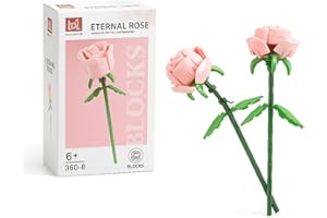 MERAPRIME 2 Rosas Eternas Bloques de Construcción - Ramos de Flores Artificiales - Flores Artificiales Decoración, Regalo Cumpleaños Mujer, Bloques Construccion Niños, Regalo Cumpleaños Madre, Navidad (Rosa)