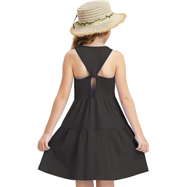 Girls Summer Tiered Midi Dress With Cut-Out Back - Cotton Sleeveless Sundress For Beach & Vacation (Ages 5-10)