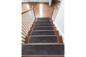 emmahome Carpet Stair Treads NON-SLIP MACHINE WASHABLE Mats/Rugs, 22x67cm, 11mm Thickness (Dark Grey, 15)