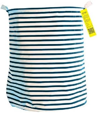 Foldable Laundry Basket Dirty Clothes Hamper w/ Drawstring Cover - Perfect for College Dorms, Nursery, Kids Room, Bathroom or Closet- (Blue Strips)
