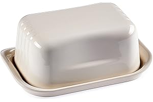 ESPRIT DE CUISINE - Beurrier En Céramique Avec Couvercle - Émail Résistant Aux Rayures - Facile À Nettoyer - Made in France - 20,5x13,5x7,5cm Extérieur - Écru