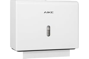 AIKE Distributeur Papier Essuie Main Usage Commercial, 200+ Feuilles pour Z-Plis & Serviettes Multifold 25.4x7.8 cm, Distributeur de Serviettes en Papier AK5102, Blanc