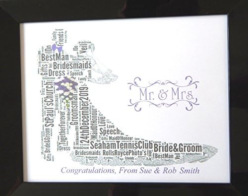 Personalised Wedding Bride & Groom With Bouquet Word Art (E) PRINT ONLY Will Fit any 8" x 10" Frame, Beautiful Unique Gift & Keepsake, Reduce Postage/Shipping on all Destinations
