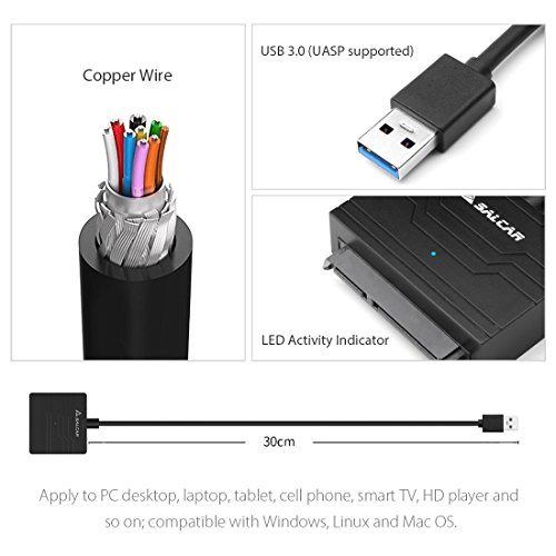 Salcar USB 3.0 SSD 2,5 Zoll SATA Festplatte Adapter Konverter [Optimiert für SSD, Unterstützung UASP SATA III] - 6