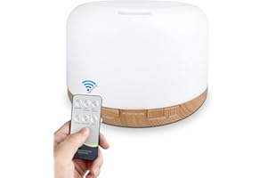 HUMPUN Essential Oil Diffuser, 500ML Aromatherapy Oil Diffuser for Home, 7 LED Colour Changing Air Diffuser Essential Oils, Timer Setting and Waterless Auto-Off Scent Diffuser for Bedroom