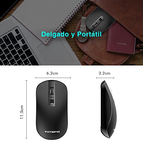 VicTsing Rat  n Inal  mbrico Delgado  2 4G con Receptor Nano  Pusaciones Silenciosas  3 Niveles de CPI  Acabado Amitoso al Piel  Perfecto para PC  Port  til  Computadora  Ordenador y Mac      Nueva Versi  n 