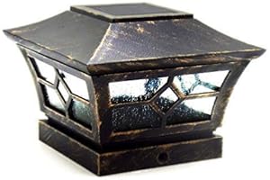 CHEEKON Standard 4 x 4 Inches Solar Post Cap Light 1 LED High Brightness Metal and Glass Bronze Antique Style Wood Post Fence Outdoor Garden Yard Deck Street Wall