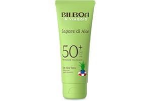 Bilboa In Viaggio, Sapore di Aloe Crema Solare SPF 50+, Con Aloe Vera, Musica per Pelli Sensibili, Resistente all'Acqua, Dermatologicamente testata, 75 ml
