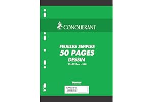 CONQUERANT CONQUÉRANT 92076 Feuillet Mobile Sep T A4 210x297mm Papier Dessin Lot de 50 120g Perforé Blanc