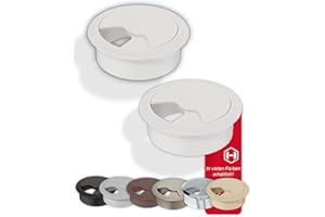 Gedotec Scrivania per canaline in robusta plastica ABS | 2 pezzi fori per cavi rotondi da 60 mm | Entrata | presa per cavi bianca opaca | canalina per cavi da inserire a pressione