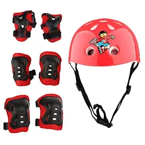 Segolike 7 Pieces Kid Child Safety Helmet Knee Elbow Wrist Pad Guards Protective Sets for Roller Skating Cycling Riding Bicycle Scooter Skateboarding - red