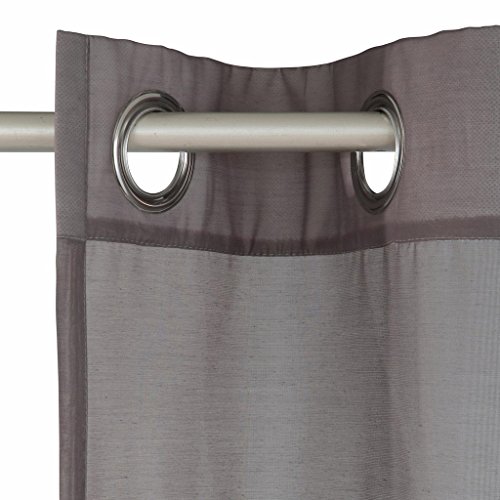 1er Pack Voile Vorhänge mit Faltenblende Uni Farbe Gadine mit Ösen Grau BxH 140x145cm - 2