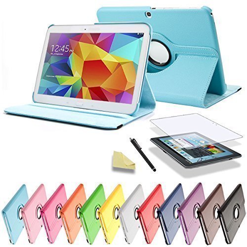 SVS 3in1 SET 360° Tab4 10.1 Schutzhülle + Folie + Pen Samsung Galaxy Tab 4 SM-T530 / T531 / T535 Tasche Etui (Hellblau)