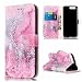 Produktbild Lonchee Schutzhülle / Cover / Handyhülle / Ledertasche / Brieftasche Etui für Huawei P10 Marmormuster Gemalte Muster Design Folio PU Leder Tasche Case Hülle im BookStyle mit PU Leder Hülle Wallet Case – Rosa Meerwasser